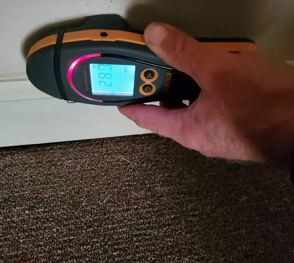 Moisture detection at baseboard during Storm Damage Restoration in Crescent City